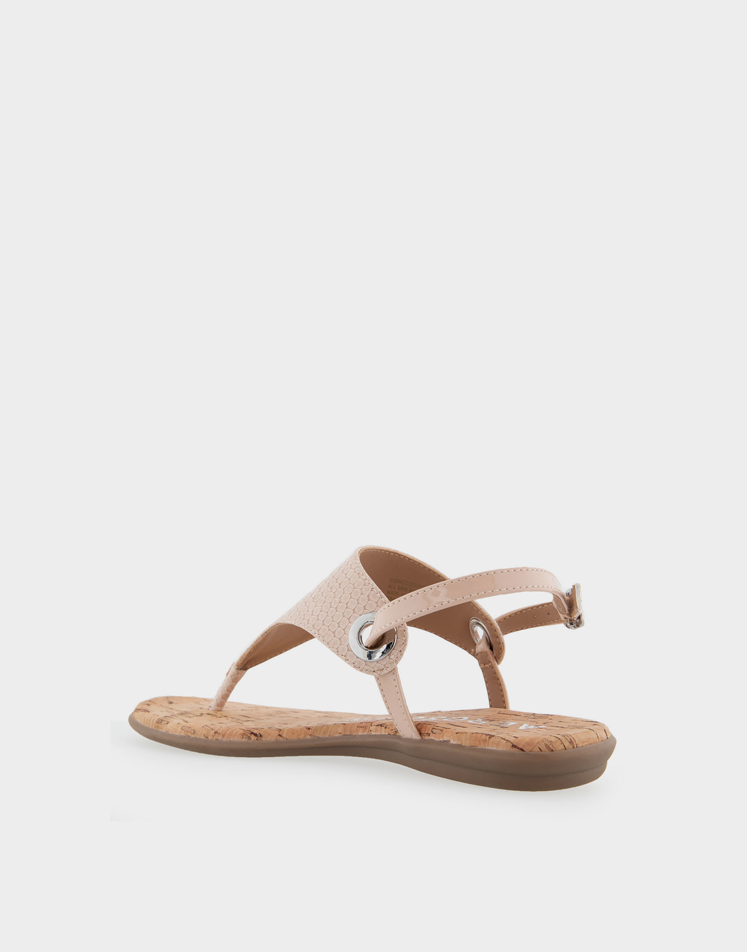 Rear view of the Conclusion thong sandal highlighting the clean heel bed and the secure, adjustable ankle strap closure.