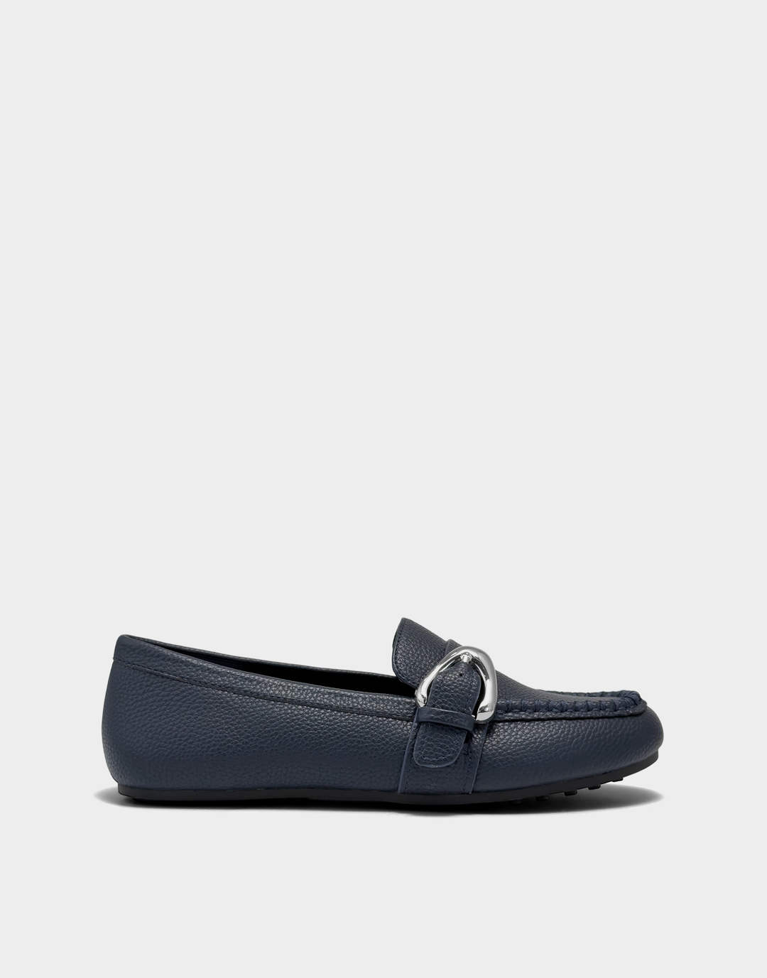 Side profile of the Aerosoles Dinetta loafer in Navy Faux Pebbled leather featuring a sleek step-in silhouette and flexible low heel.