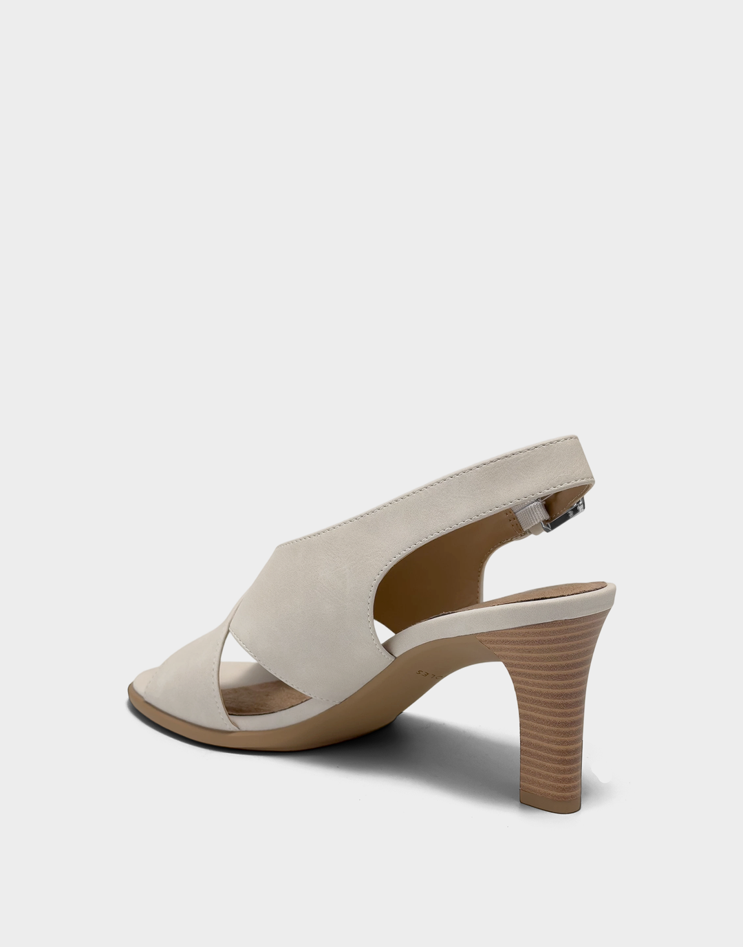 Lateral view of the Hollis platform sandal in Stone, highlighting the retro-inspired silhouette and 3-inch stable block heel.