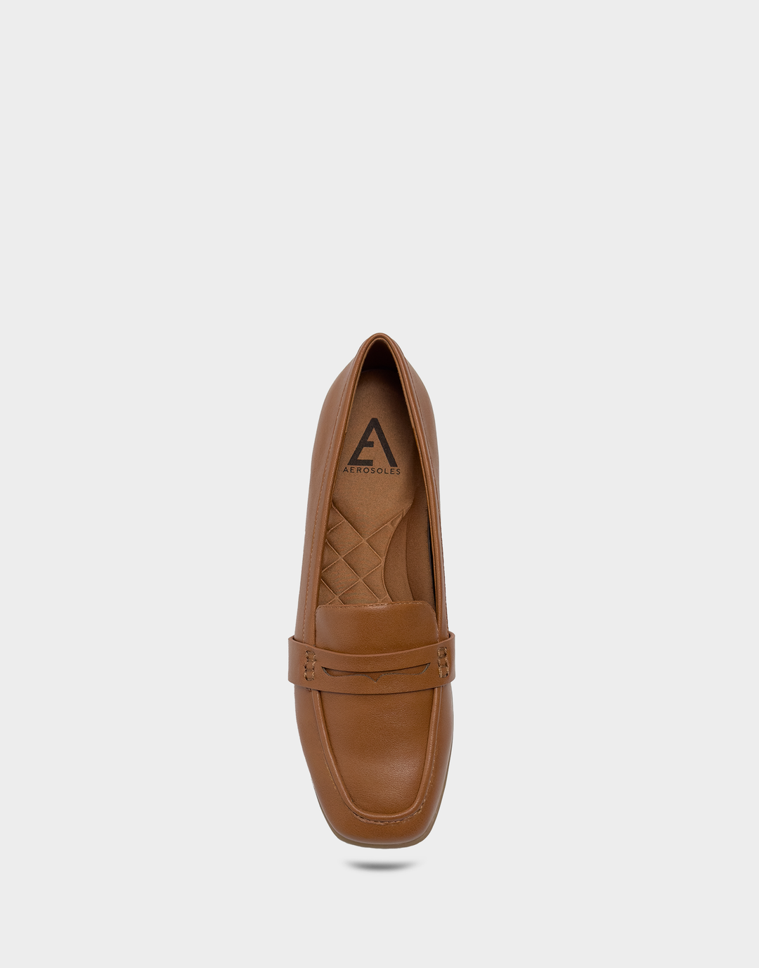 Overhead view of the Kody chestnut loafer revealing the cushioned Ortholite® foam insole and spacious round toe box.