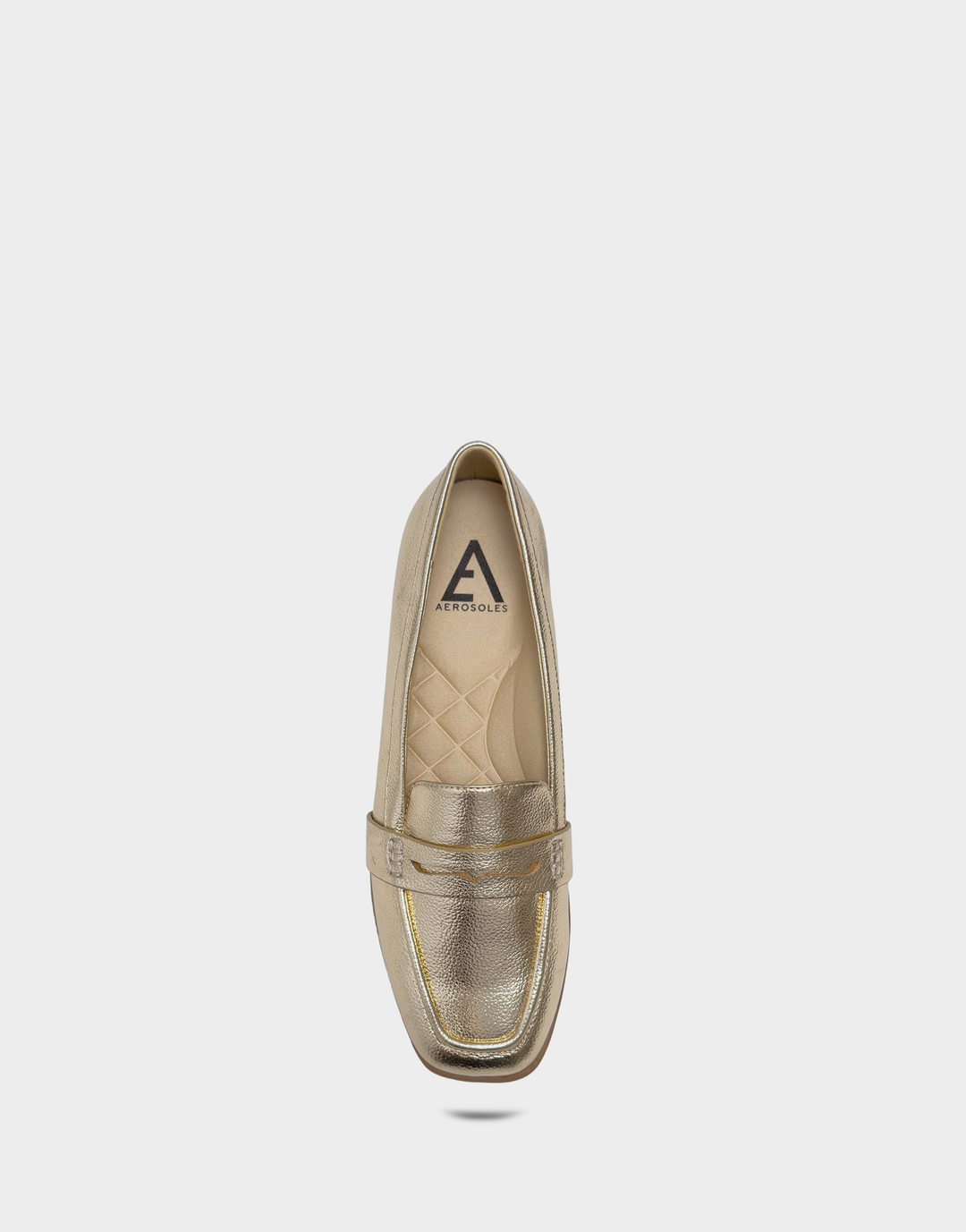 Overhead view of the Kody gold metallic loafer revealing the cushioned Ortholite® foam insole and spacious round toe.