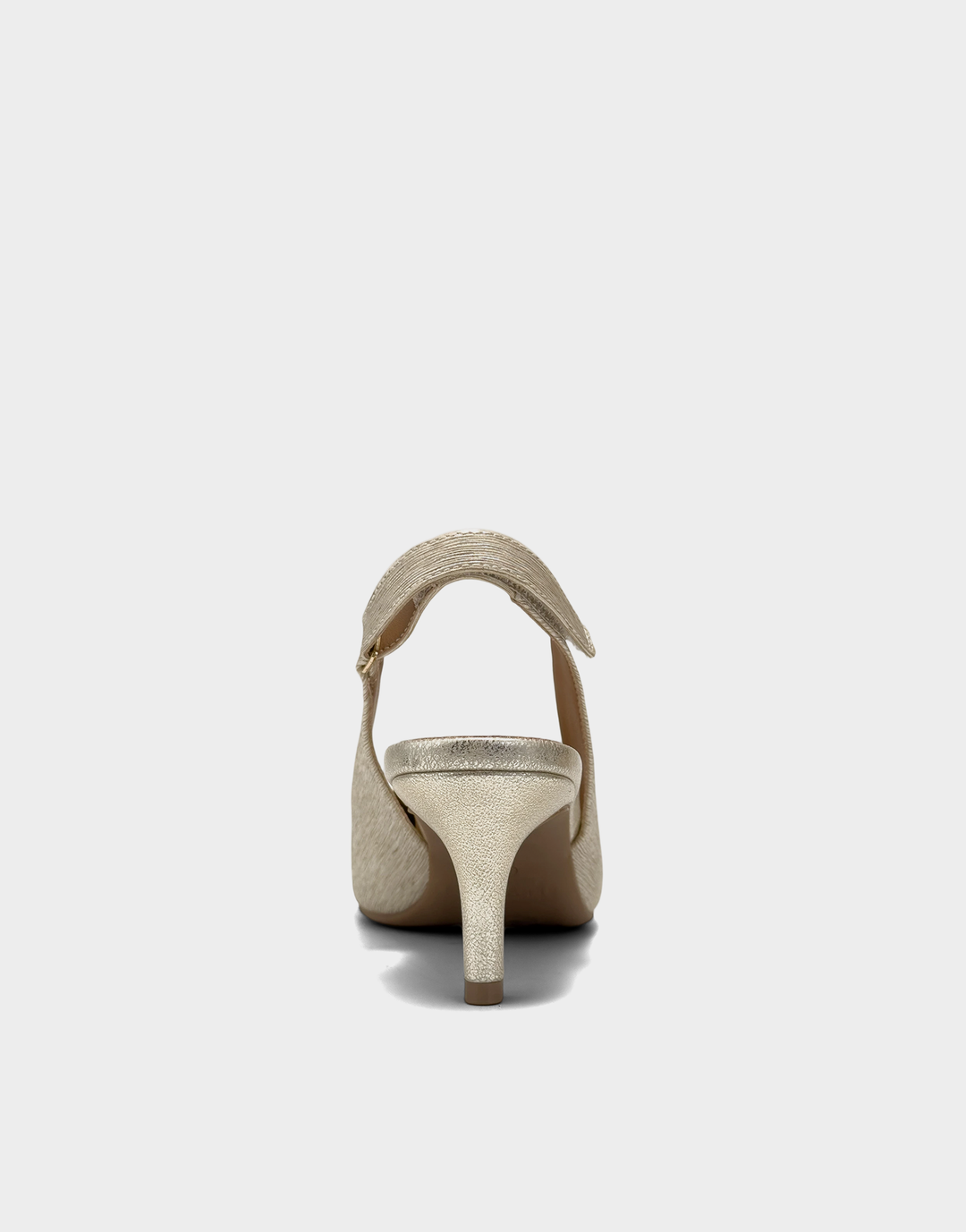 Rear view of the Aerosoles Levi sandal in Soft Gold Metallic Shimmer showcasing the sturdy block heel and polished buckle detail.
