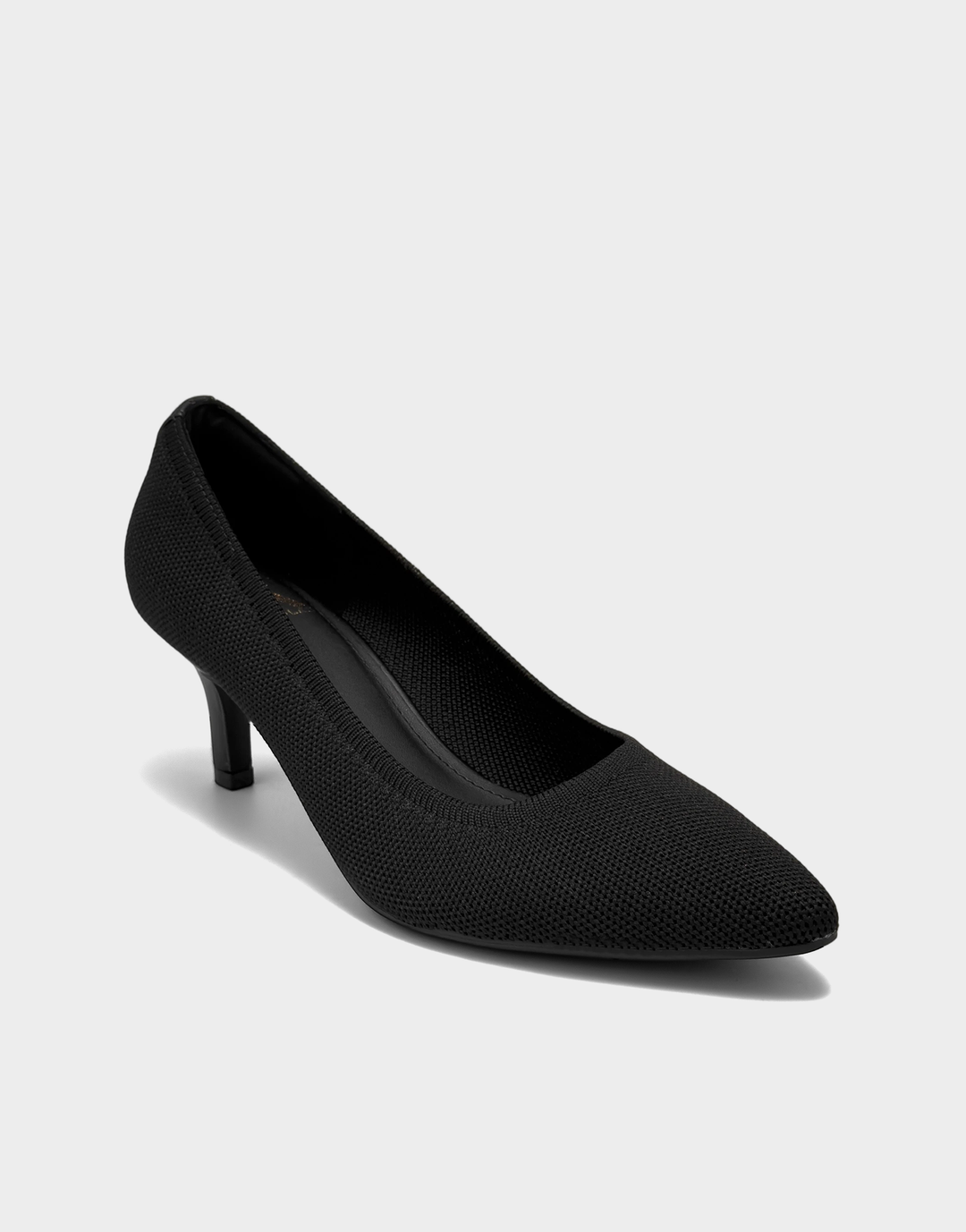 Overhead view of the Lexi black knit sandal revealing the signature Memory Recovery Foam insole for personalized cushioning.