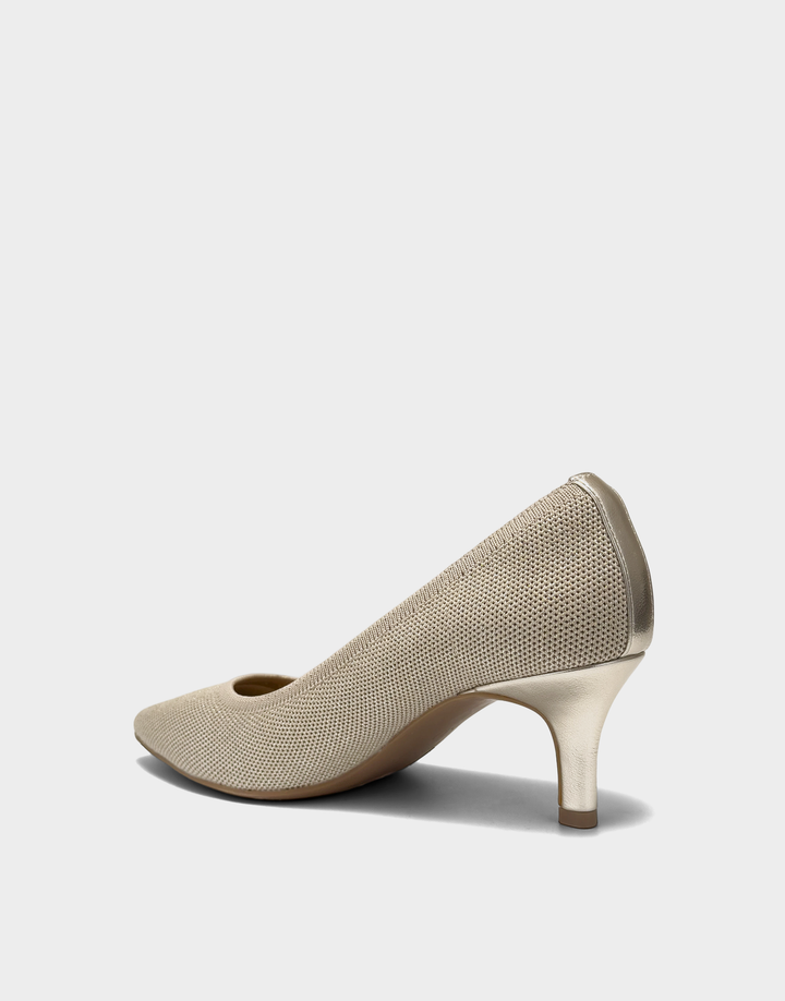 Rear view of the Lexi slingback highlighting the secure heel strap and the fabric-wrapped, stable block heel.