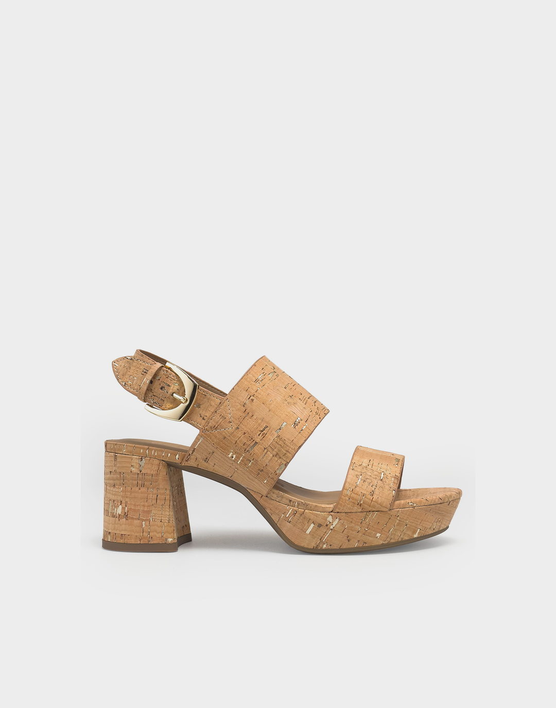 Aerosoles Camilia women's platform sandal in Natural Gold faux leather, side view with block heel and buckle strap
