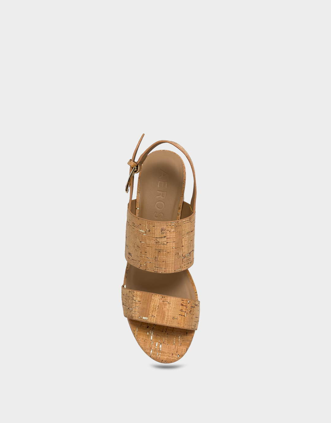 Aerosoles Camilia Natural Gold platform sandal, top view showing open square toe and wide straps