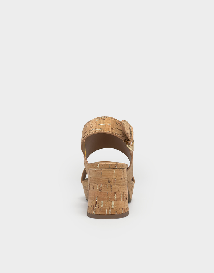 Aerosoles Camilia Natural Gold platform sandal, back view showing block heel and adjustable slingback strap