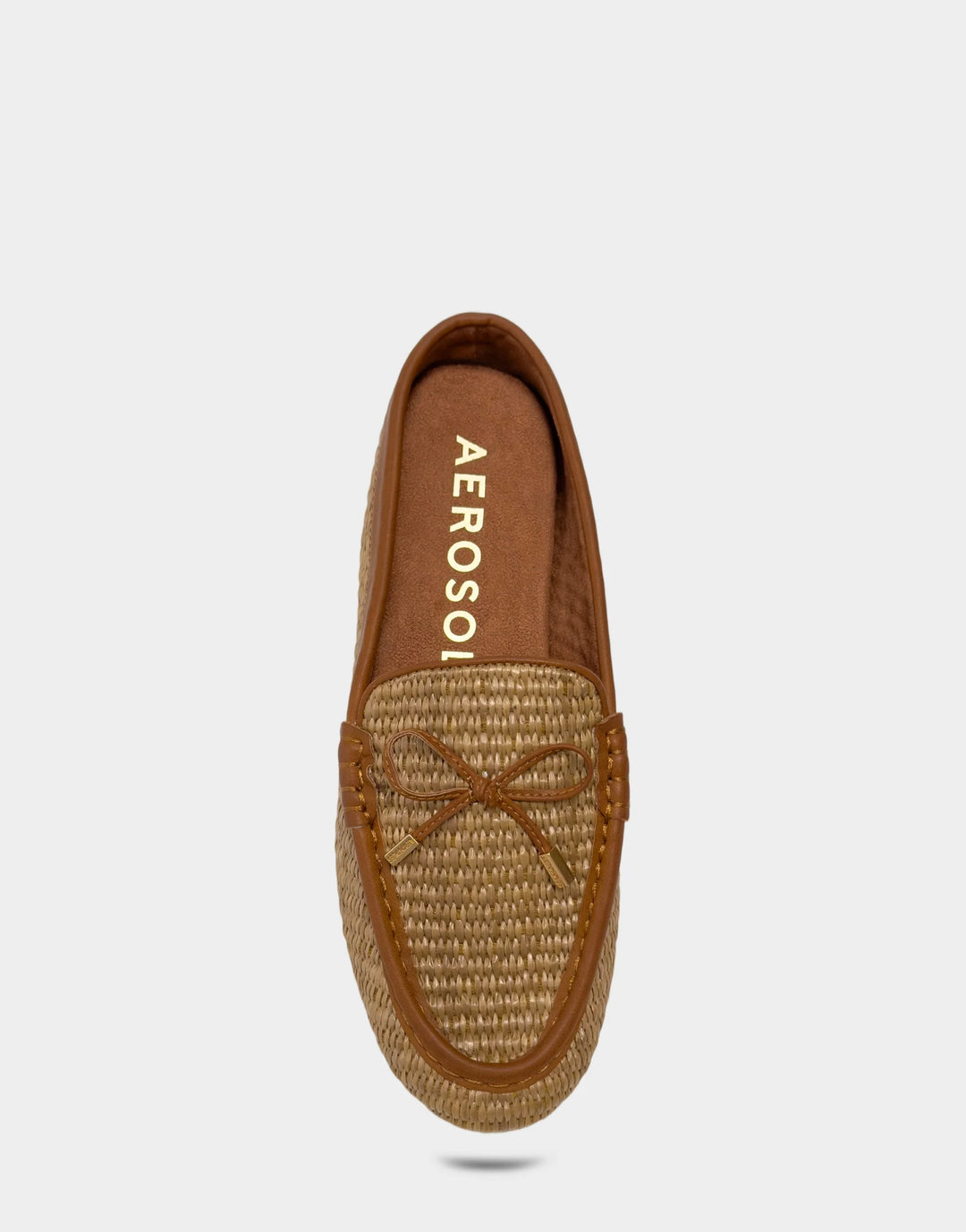 Overhead view of the Daffodil woven mule revealing the signature Memory Recovery Foam insole for personalized, all-day cushioning.