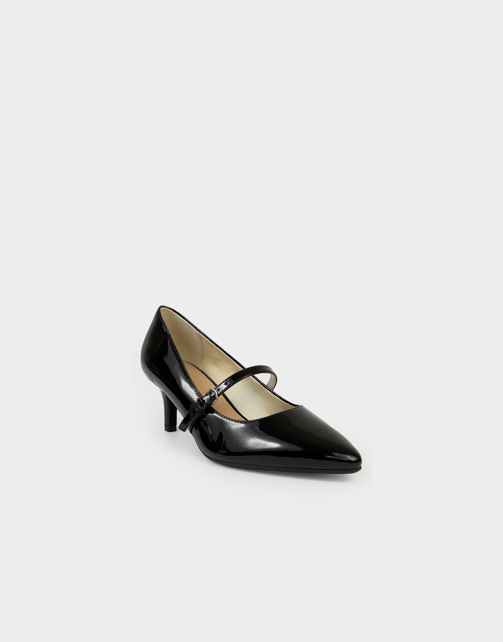 Aerosoles Luna women's black faux nappa heels, angled view