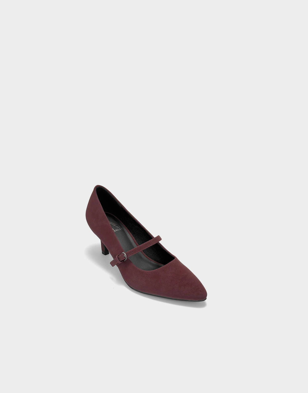 Aerosoles Luna women's burgundy faux suede heels, angled view