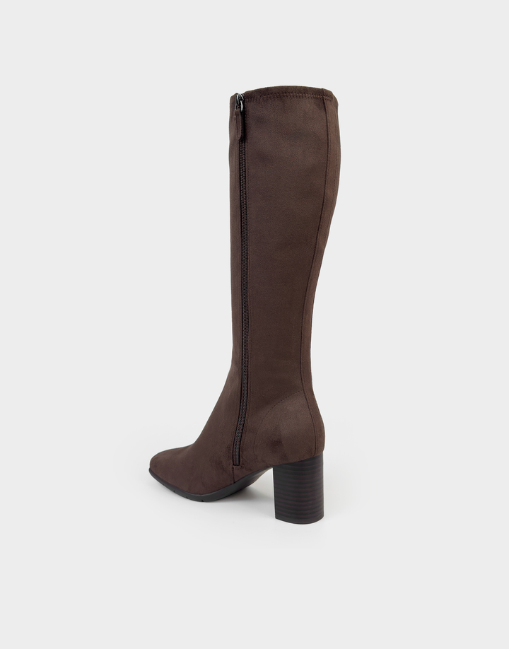 Aerosoles Micah Java stretch faux suede knee-high boot showing tall shaft and block heel