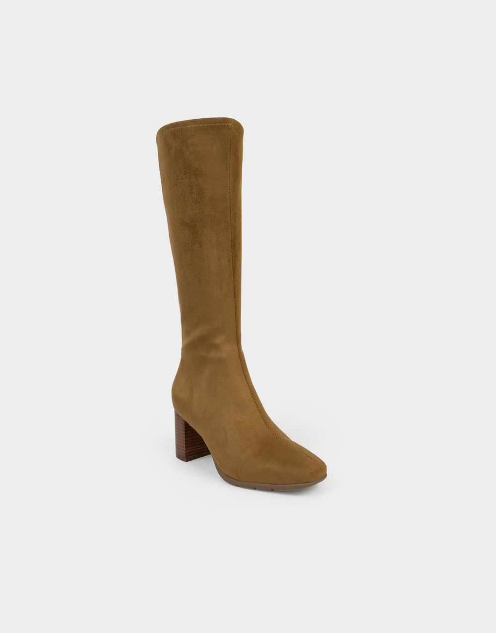 Aerosoles Micah women's Tobacco stretch faux suede tall boot with block heel, side view