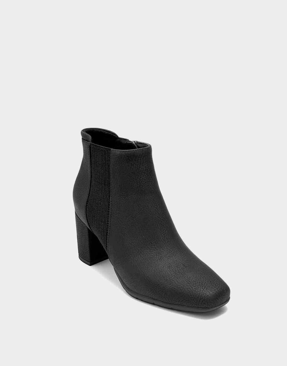 Aerosoles Misha black tumbled faux nubuck women's boot with elastic detail, angled view